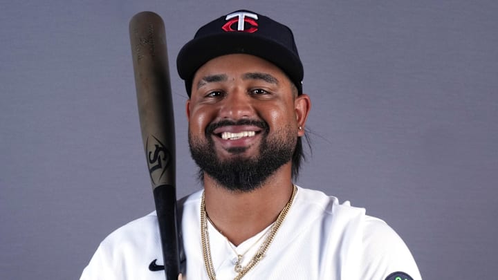 Feb 19, 2026; Lee County, FL, USA; Minnesota Twins right fielder Gabriel Gonzalez (72) poses during photo day at Hammond Stadium. Mandatory Credit: Jim Rassol-Imagn Images