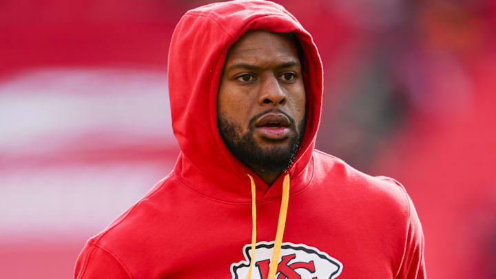Jan 18, 2025; Kansas City, Missouri, USA; Kansas City Chiefs wide receiver JuJu Smith-Schuster (9) warms up prior to a 2025 AFC divisional round game against the Houston Texans at GEHA Field at Arrowhead Stadium. Mandatory Credit: Jay Biggerstaff-Imagn Images