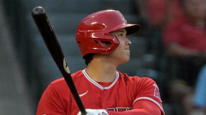 Jul 17, 2023; Anaheim, California, USA;  Los Angeles Angels designated hitter Shohei Ohtani (17)