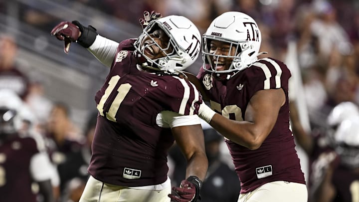 Oct 11, 2025; College Station, Texas, USA; Texas A&M Aggies defensive tackle Tyler Onyedim (11) reacts during the fourth quarter against the Florida Gators at Kyle Field. Mandatory Credit: Maria Lysaker-Imagn Images Oct 11, 2025; College Station, Texas, USA; Texas A&M Aggies defensive tackle Tyler Onyedim (11) reacts during the fourth quarter against the Florida Gators at Kyle Field. Mandatory Credit: Maria Lysaker-Imagn Images