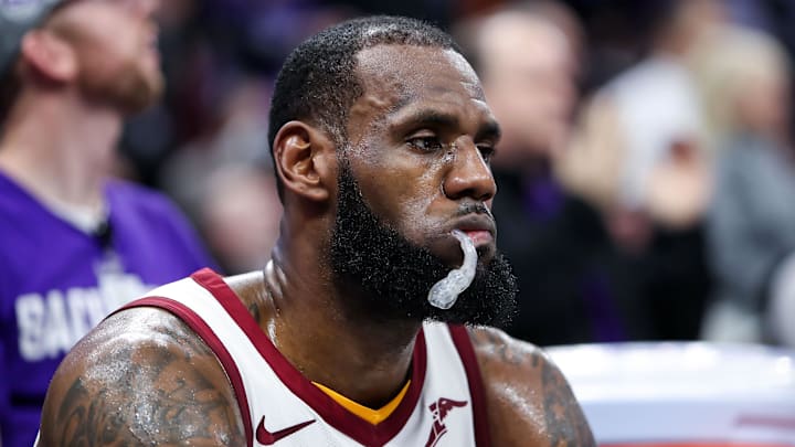 Dec 27, 2017; Sacramento, CA, USA; Cleveland Cavaliers forward LeBron James (23) looks on during the second half against the Sacramento Kings at Golden 1 Center. Mandatory Credit: Sergio Estrada-Imagn Images Dec 27, 2017; Sacramento, CA, USA; Cleveland Cavaliers forward LeBron James (23) looks on during the second half against the Sacramento Kings at Golden 1 Center. Mandatory Credit: Sergio Estrada-Imagn Images