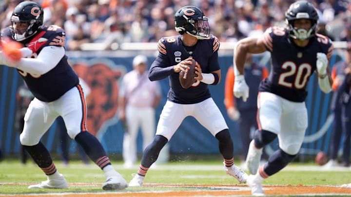 A clean pocket with clean feet for Caleb Williams to throw is one goal for the Bears offense, unlike what they had in much of their first game. A clean pocket with clean feet for Caleb Williams to throw is one goal for the Bears offense, unlike what they had in much of their first game.