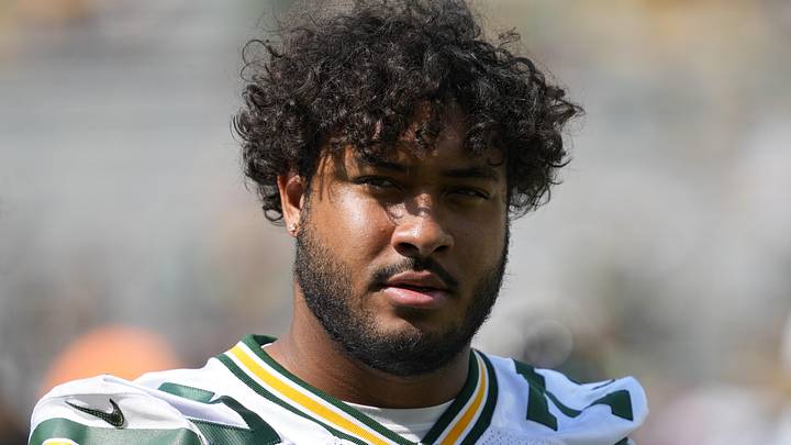 Aug 24, 2024; Green Bay, Wisconsin, USA;  Green Bay Packers offensive linenam Jordan Morgan (77) following the game against the Baltimore Ravens at Lambeau Field. Mandatory Credit: Jeff Hanisch-Imagn Images