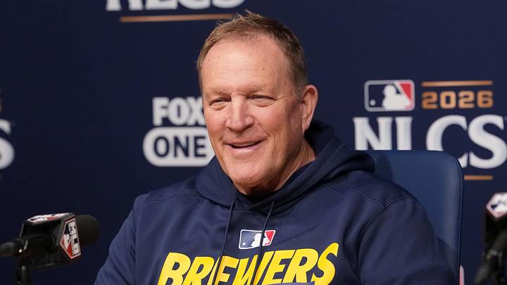 Oct 14, 2026; Los Angeles, California, USA; Milwaukee Brewers manager Pat Murphy at press conference prior to game three of the NLCS for the 2026 MLB Playoffs at Uniqlo Field at Dodger Stadium. Mandatory Credit: Kirby Lee-Imagn Images Oct 14, 2026; Los Angeles, California, USA; Milwaukee Brewers manager Pat Murphy at press conference prior to game three of the NLCS for the 2026 MLB Playoffs at Uniqlo Field at Dodger Stadium. Mandatory Credit: Kirby Lee-Imagn Images