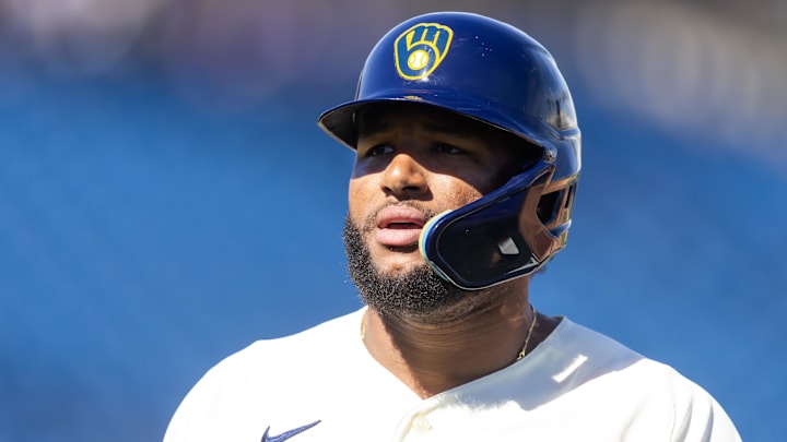 Feb 27, 2026; Phoenix, Arizona, USA; Milwaukee Brewers outfielder Jackson Chourio against the Chicago White Sox during a spring training game at American Family Fields of Phoenix. Mandatory Credit: Mark J. Rebilas-Imagn Images