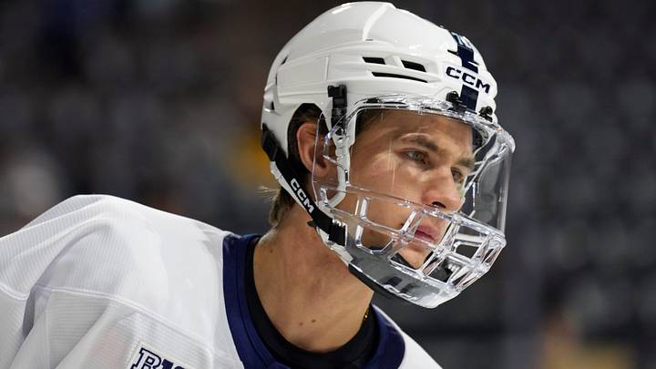 Oct 4, 2025; Tempe, AZ, USA; Penn State Nittany Lions forward Gavin McKenna (72) warms up before the game against the Arizona State Sun Devils at Mullett Arena. Mandatory Credit: Joe Camporeale-Imagn Images