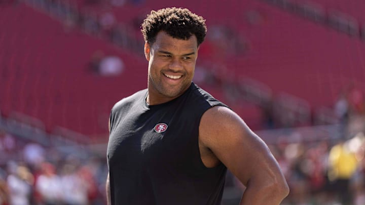 Aug 19, 2023; Santa Clara, California, USA;  San Francisco 49ers defensive end Arik Armstead (91)