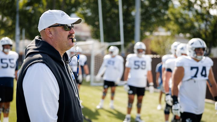BYU offensive line coach TJ Woods at Fall Camp