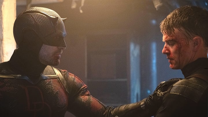 (L-R) Matt Murdock/Daredevil (Charlie Cox) and Ben Pointsdexter/Bullesye (Wilson Bethel) in Marvel Television's DAREDEVIL: BORN AGAIN SEASON 2, exclusively on Disney+. Photo by Jojo Whilden. © 2026 MARVEL.