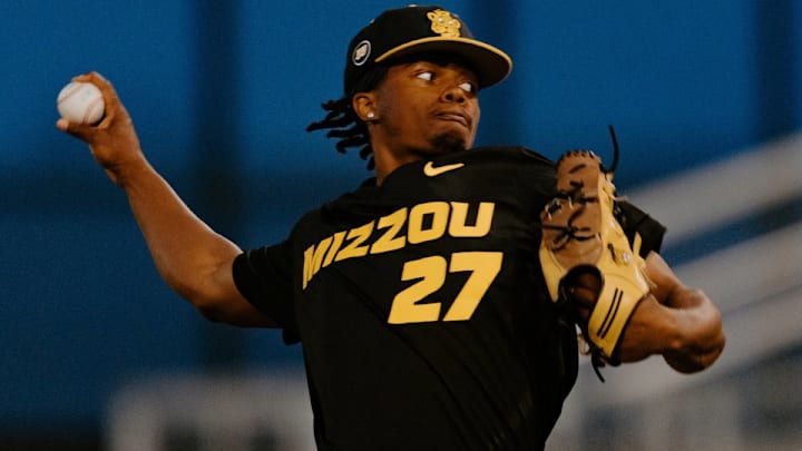 Mizzou reliever PJ Green throws from the mound against the Texas Longhorns. 