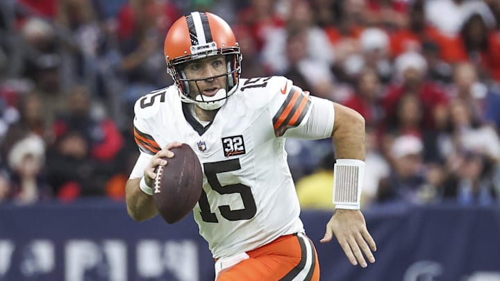 Dec 24, 2023; Houston, Texas, USA; Cleveland Browns quarterback Joe Flacco (15) in action during the