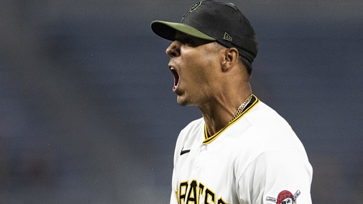Jun 5, 2023; Pittsburgh, Pennsylvania, USA;  Pittsburgh Pirates starting pitcher Johan Oviedo (24)