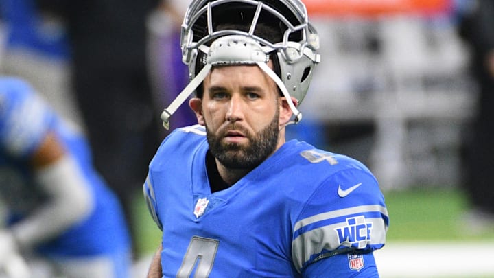 Jan 3, 2021; Detroit, Michigan, USA; Detroit Lions quarterback Chase Daniel looks on before the game against the Minnesota Vikings at Ford Field. Mandatory Credit: Tim Fuller-Imagn Images