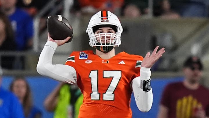 Miami Hurricanes quarterback Emory Williams (17) attempts a pass against the Iowa State Cyclones during the second half at Camping World Stadium. 