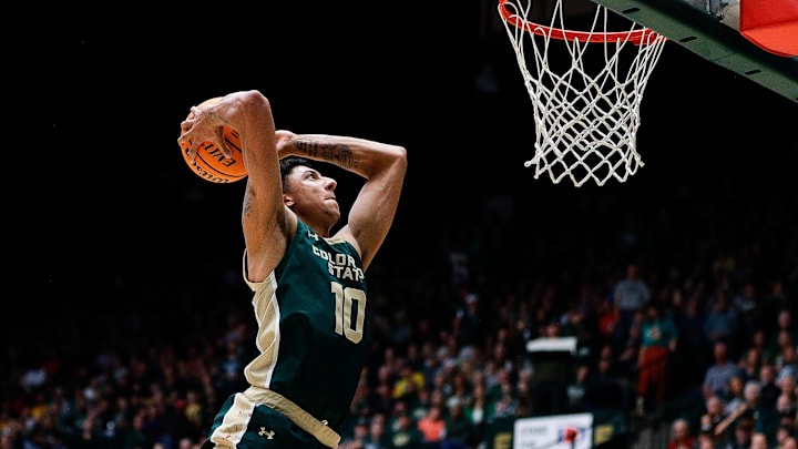 Mar 2, 2024; Fort Collins, Colorado, USA; Colorado State Rams guard Nique Clifford (10) dunks the ball in the first half against the Wyoming Cowboys at Moby Arena. Mandatory Credit: Isaiah J. Downing-Imagn Images Mar 2, 2024; Fort Collins, Colorado, USA; Colorado State Rams guard Nique Clifford (10) dunks the ball in the first half against the Wyoming Cowboys at Moby Arena. Mandatory Credit: Isaiah J. Downing-Imagn Images