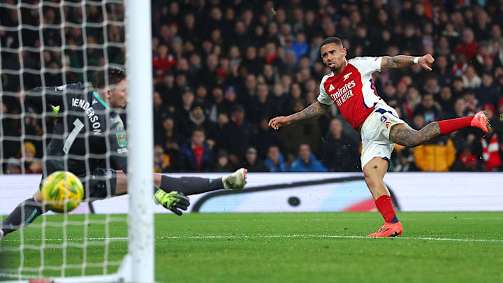 Gabriel Jesus netted his first Arsenal hat-trick to send the Gunners into the Carabao Cup semi-finals