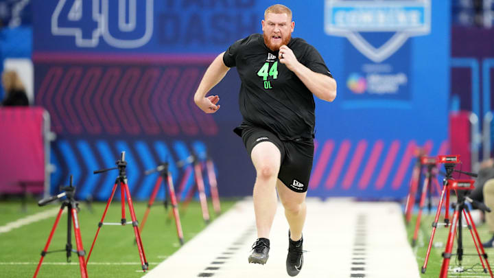 Mar 1, 2026; Indianapolis, IN, USA; Georgia Tech offensive lineman Keylan Rutledge (OL44) during the NFL Scouting Combine at Lucas Oil Stadium. Mandatory Credit: Kirby Lee-Imagn Images Mar 1, 2026; Indianapolis, IN, USA; Georgia Tech offensive lineman Keylan Rutledge (OL44) during the NFL Scouting Combine at Lucas Oil Stadium. Mandatory Credit: Kirby Lee-Imagn Images