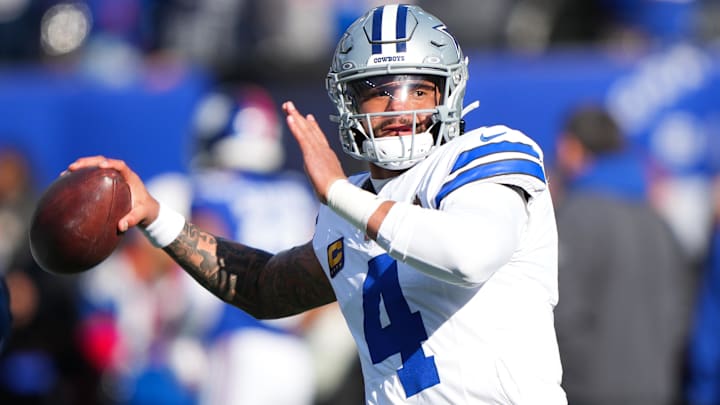 Dallas Cowboys quarterback Dak Prescott warms up before the game against the New York Giants.