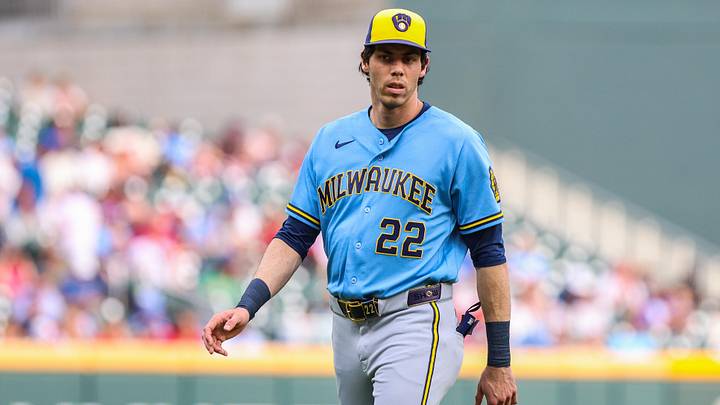 Jun 19, 2026; Cumberland, Georgia, USA; Milwaukee Brewers designated hitter Christian Yelich (22) warms up before a game against the Atlanta Braves at Truist Park. Mandatory Credit: Jordan Godfree-Imagn Images Jun 19, 2026; Cumberland, Georgia, USA; Milwaukee Brewers designated hitter Christian Yelich (22) warms up before a game against the Atlanta Braves at Truist Park. Mandatory Credit: Jordan Godfree-Imagn Images