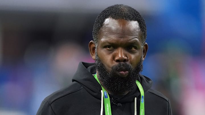 Feb 27, 2026; Indianapolis, IN, USA; New Orleans Saints cornerbacks coach Grady Brown during the NFL Scouting Combine at Lucas Oil Stadium. Mandatory Credit: Kirby Lee-Imagn Images Feb 27, 2026; Indianapolis, IN, USA; New Orleans Saints cornerbacks coach Grady Brown during the NFL Scouting Combine at Lucas Oil Stadium. Mandatory Credit: Kirby Lee-Imagn Images