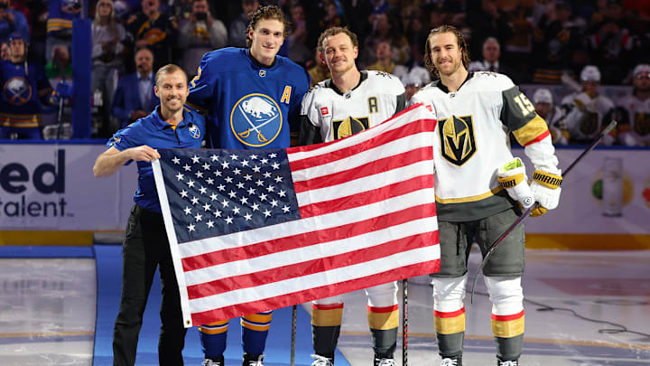 Team USA members Brett Compton and Tage Thompson (Buffalo Sabres) and Jack Eichel and Noah Hanifin (Vegas Golden Knights) Team USA members Brett Compton and Tage Thompson (Buffalo Sabres) and Jack Eichel and Noah Hanifin (Vegas Golden Knights)