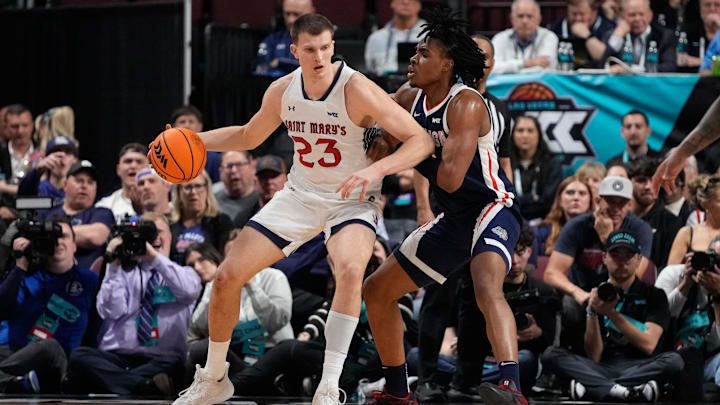 March 11, 2025; Las Vegas, NV, USA; St. Mary's Gaels forward Paulius Murauskas (23) during the second half in the final of the West Coast Conference tournament at Orleans Arena. Mandatory Credit: Kyle Terada-Imagn Images