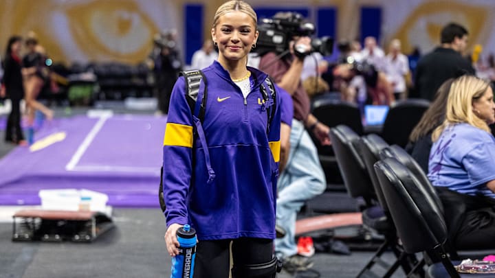 LSU Tigers Livvy Dunne during the meet against the Georgia Bulldogs at Maravich Center. LSU Tigers Livvy Dunne during the meet against the Georgia Bulldogs at Maravich Center.