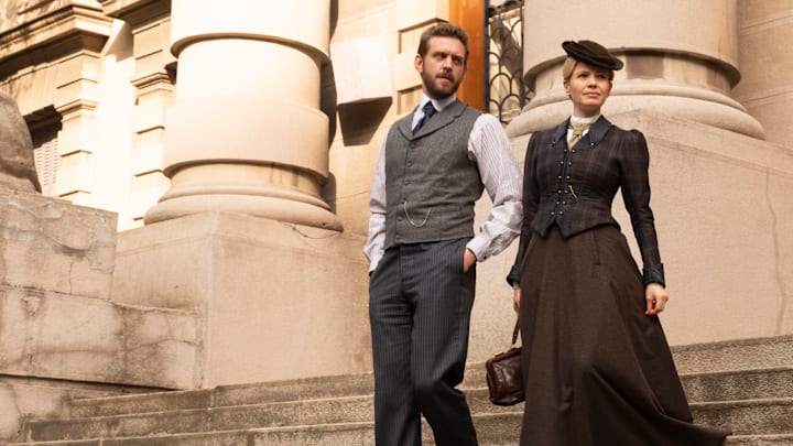 MASTERPIECE
Miss Scarlet, Season 5

Episode Three: “The Thames Reaper”
Sunday, January 26 at 8/7c on PBS

With a notorious serial killer on the loose Eliza is caught in the middle of a clash between Fleet Street and Scotland Yard.

Shown L-R: Alexander Blake (Tom Durant Pritchard), Eliza Scarlet (Kate Phillips) 

Photographer: Sever Zolak 

For editorial use only.

Courtesy of Miss Scarlet Limited and MASTERPIECE.