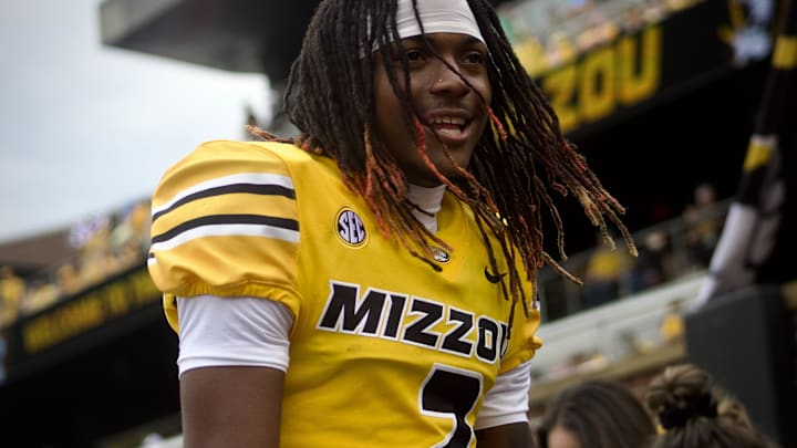 Sep 21, 2024; Columbia, Missouri, USA; Missouri Tigers wide receiver Marquis Johnson smiles walking off the field following a win over Vanderbilt at Faurot Field at Memorial Stadium.