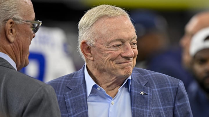 Dallas Cowboys owner Jerry Jones looks on before the game against the Baltimore Ravens at AT&T Stadium. 