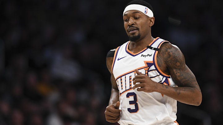 Oct 25, 2024; Los Angeles, California, USA; Phoenix Suns guard Bradley Beal (3) runs against the Los Angeles Lakers during the first half at Crypto.com Arena. Mandatory Credit: Jonathan Hui-Imagn Images Oct 25, 2024; Los Angeles, California, USA; Phoenix Suns guard Bradley Beal (3) runs against the Los Angeles Lakers during the first half at Crypto.com Arena. Mandatory Credit: Jonathan Hui-Imagn Images