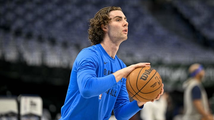 May 13, 2024; Dallas, Texas, USA; Oklahoma City Thunder guard Josh Giddey (3) warms up before the May 13, 2024; Dallas, Texas, USA; Oklahoma City Thunder guard Josh Giddey (3) warms up before the