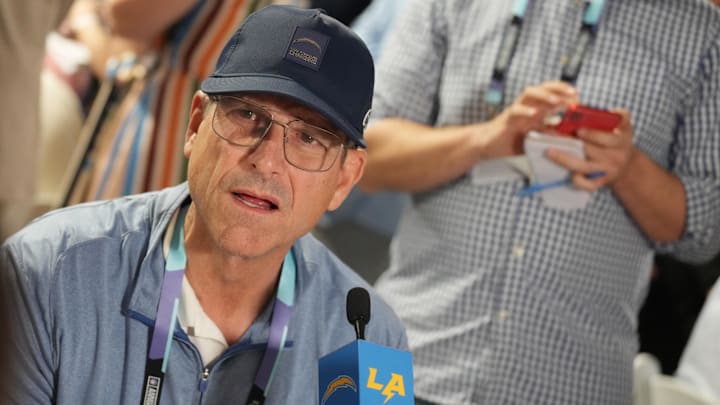 Los Angeles Chargers head coach Jim Harbaugh. Los Angeles Chargers head coach Jim Harbaugh.