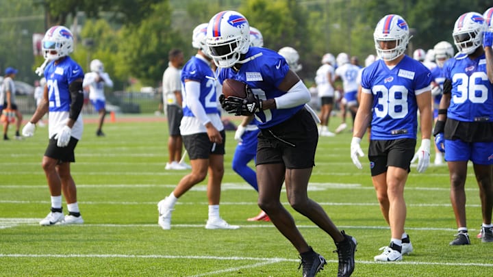 Buffalo Bills cornerback Tre'Davious White (27)  participates in drills in on the field during training camp at St. John Fisher College.
