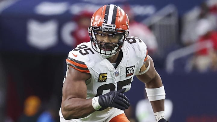 Dec 24, 2023; Houston, Texas, USA; Cleveland Browns defensive end Myles Garrett (95) in action during the game against the Houston Texans at NRG Stadium. Dec 24, 2023; Houston, Texas, USA; Cleveland Browns defensive end Myles Garrett (95) in action during the game against the Houston Texans at NRG Stadium.