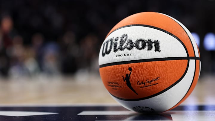 Oct 8, 2024; Minneapolis, Minnesota, USA; A detailed view of the ball during the second half of game five of the 2024 WNBA playoffs between the Minnesota Lynx and the Connecticut Sun at Target Center. Mandatory Credit: Matt Krohn-Imagn Images