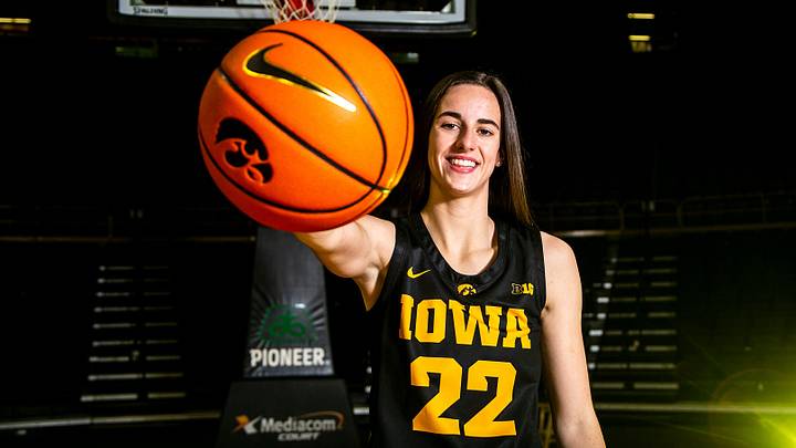 Iowa guard Caitlin Clark (22) poses for a photo during Hawkeyes NCAA college women's basketball media day, Thursday, Oct. 28, 2021, at Carver-Hawkeye Arena in Iowa City, Iowa. Iowa guard Caitlin Clark (22) poses for a photo during Hawkeyes NCAA college women's basketball media day, Thursday, Oct. 28, 2021, at Carver-Hawkeye Arena in Iowa City, Iowa.