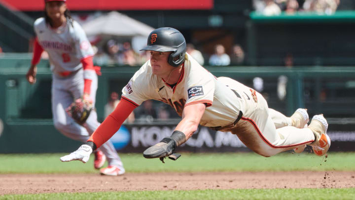 Apr 10, 2024; San Francisco, California, USA; San Francisco Giants shortstop Tyler Fitzgerald Apr 10, 2024; San Francisco, California, USA; San Francisco Giants shortstop Tyler Fitzgerald