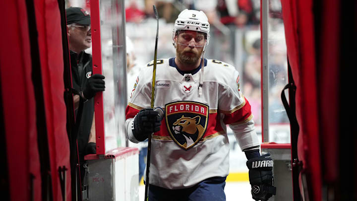 Florida Panthers forward Sam Bennett leaves the ice after warm up prior to the first period against the Carolina Hurricanes.