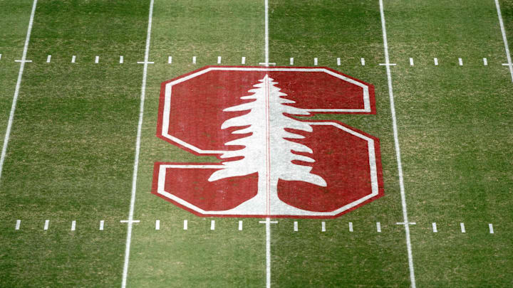 Oct 17, 2019; Stanford, CA, USA; Detailed view of the Stanford Cardinal logo at midfield at Stanford Stadium. Mandatory Credit: Kirby Lee-Imagn Images Oct 17, 2019; Stanford, CA, USA; Detailed view of the Stanford Cardinal logo at midfield at Stanford Stadium. Mandatory Credit: Kirby Lee-Imagn Images