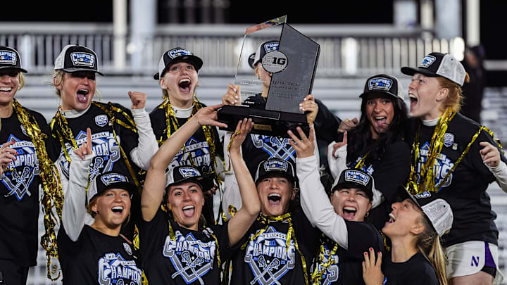 Northwestern Lacrosse celebrates Big Ten title.