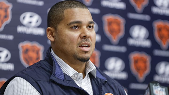 Chicago Bears general manager Ryan Poles speaks during a press conference at Halas Hall.