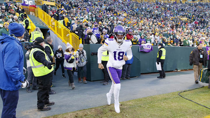 Justin Jefferson at Lambeau Field before a game against the Packers on Jan. 1, 2023. Justin Jefferson at Lambeau Field before a game against the Packers on Jan. 1, 2023.