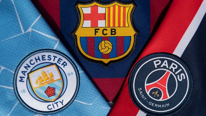 The Manchester City, FC Barcelona and Paris Saint-Germain Badges