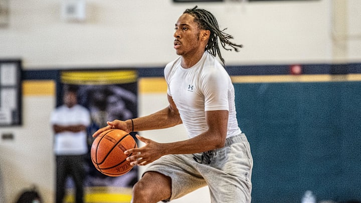 Wayne Memorial's Carlos Medlock Jr. looks to shoot during a boys basketball open gym on Wednesday, July 31, 2024.