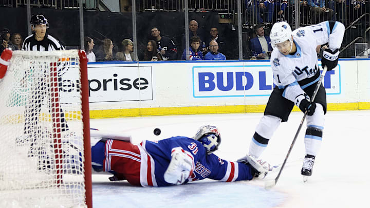 Utah Hockey Club v New York Rangers: Dylan Guenther leads the NHL in goals scored