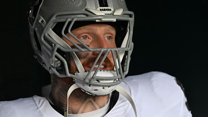 Dec 14, 2025; Philadelphia, Pennsylvania, USA; Las Vegas Raiders defensive end Maxx Crosby (98) in the tunnel against the Philadelphia Eagles at Lincoln Financial Field. Mandatory Credit: Eric Hartline-Imagn Images