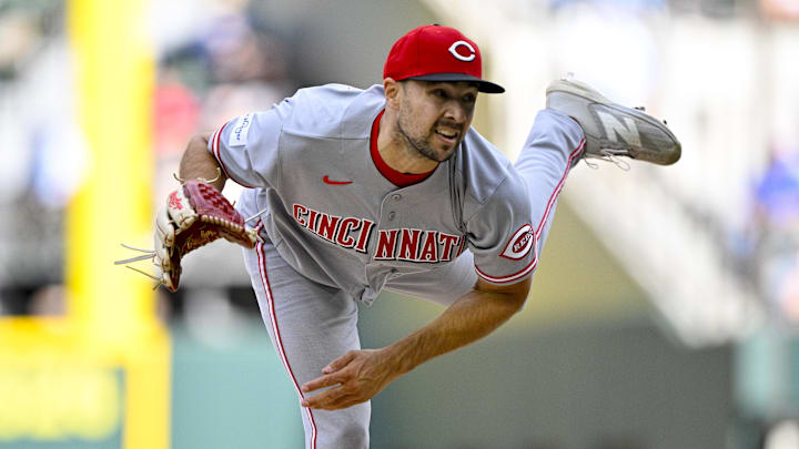 Apr 5, 2026; Arlington, Texas, USA; Cincinnati Reds relief pitcher Brock Burke (49) pitches against the Texas Rangers during the ninth inning at Globe Life Field. Mandatory Credit: Jerome Miron-Imagn Images Apr 5, 2026; Arlington, Texas, USA; Cincinnati Reds relief pitcher Brock Burke (49) pitches against the Texas Rangers during the ninth inning at Globe Life Field. Mandatory Credit: Jerome Miron-Imagn Images