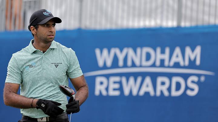 Aaron Rai drives off the 10th tee box during the second round of the Wyndham Championship golf tournament. Aaron Rai drives off the 10th tee box during the second round of the Wyndham Championship golf tournament.