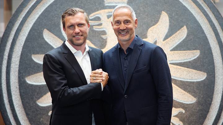 Wollen in Frankfurt aufräumen: Markus Krösche (l.) und Adi Hütter Wollen in Frankfurt aufräumen: Markus Krösche (l.) und Adi Hütter